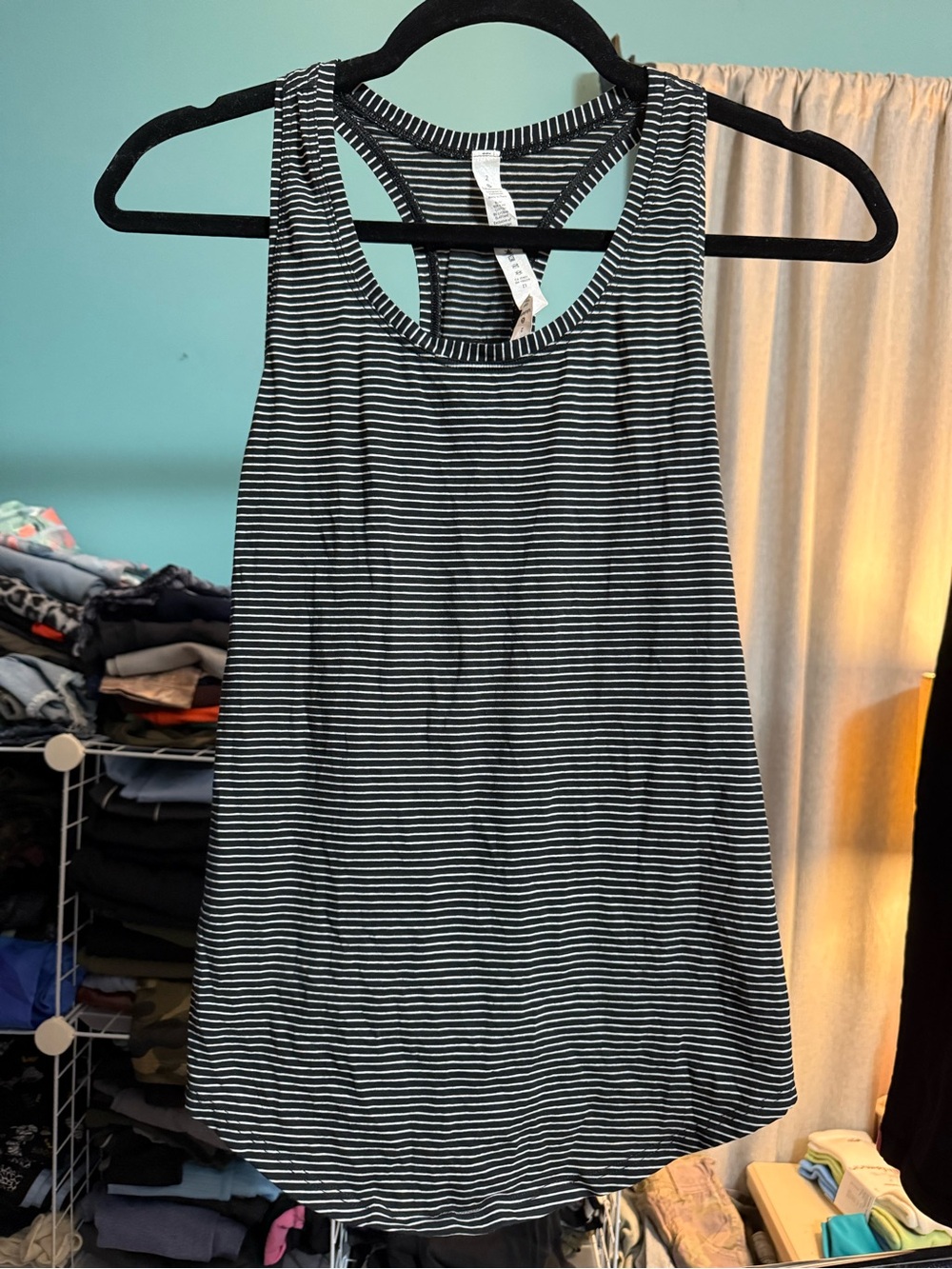 Lululemon Vita Racer Tank Black White Stripe Size 2 Pima Cotton Racerback
